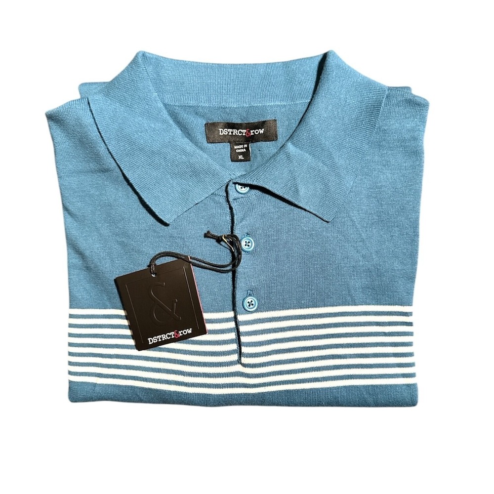 DSTRCT&ROW Mens XL Lightweight Long Sleeve‎ Polo Midnight Striped Preppy Shirt